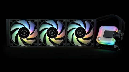 Set of three multi-coloured fans on cooling block