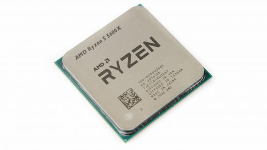 AMD Ryzen 5 5600X CPU on white background