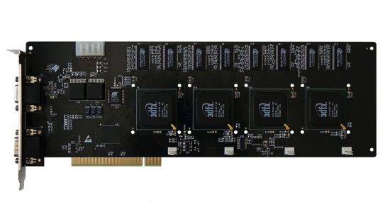 The recreated 3dfx Voodoo 5 6000 GPU, its chips exposed