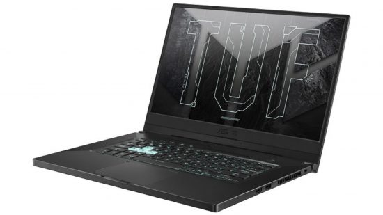 Asus TUF Dash F15 gaming laptop on white background