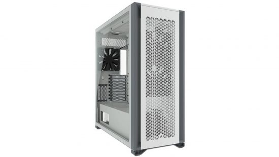 Corsair 7000d case with side panels open on white background