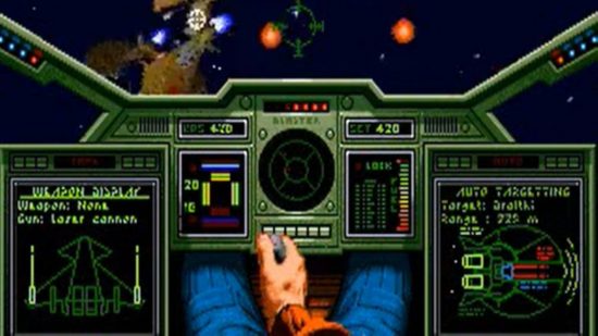 A screenshot from a Wing Commander, classic videogame that uses VGA graphics