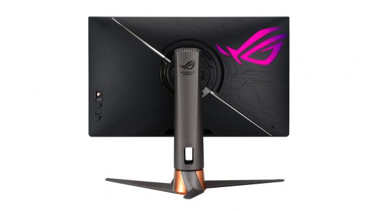 A rear view of the Asus ROG Swift PG279QM gaming monitor