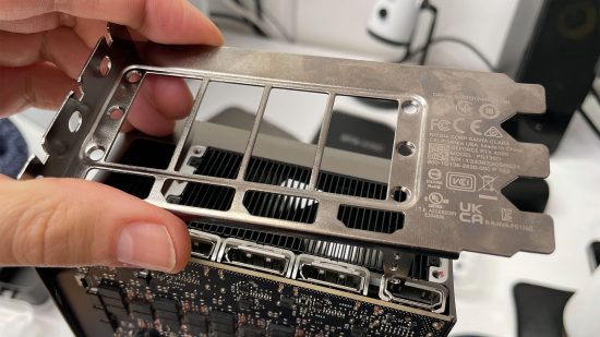 Removing the bracket from a GeForce RTX 4090 Founders Edition