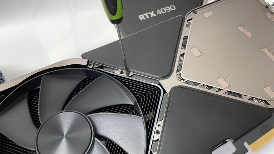 Unscrewing a GeForce RTX 4090 Founders Edition cooler