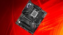 MSI MPG B650 Carbon review: MSI MPG B650 Carbon motherboard on red background