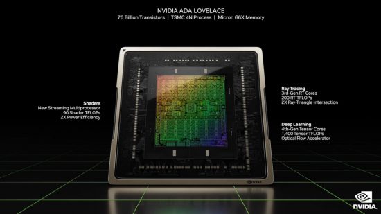 The Ada Lovelace GPU die that powers Nvidia GeForce RTX 4000 graphics cards