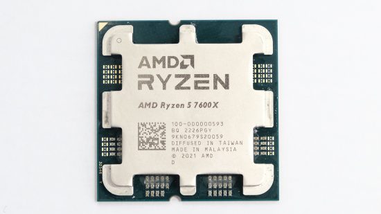 Angled view of AMD Ryzen 5 7600X CPU top side