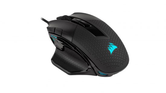 Gaming mouse with textured grip on white background