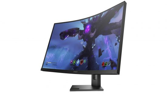 A side on view of the HP Omen 27c gaming monitor