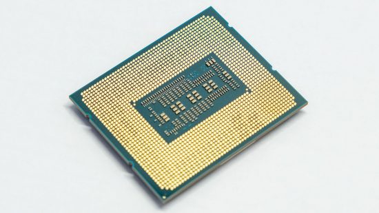 Angled view of Intel Core i5-13600K underside pins