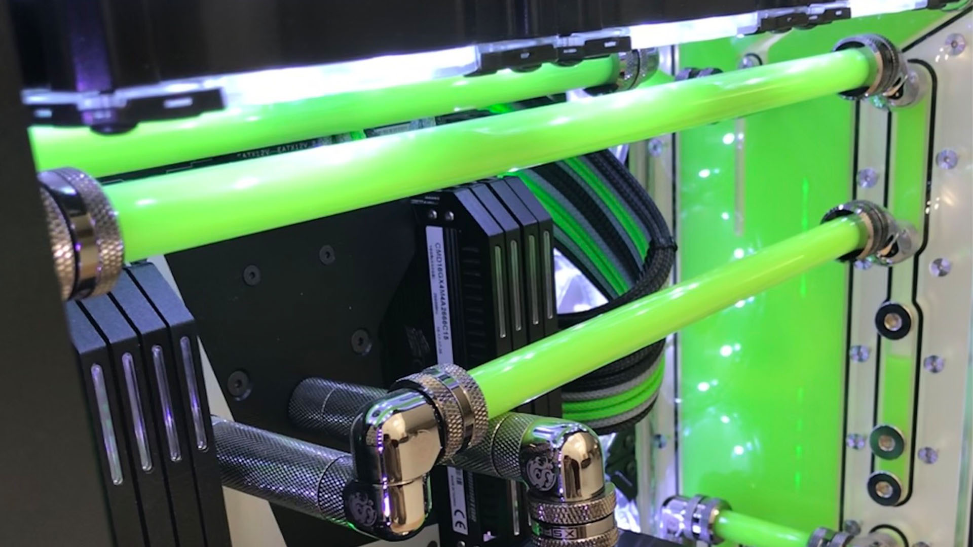 Day-glo green water-cooled PC build