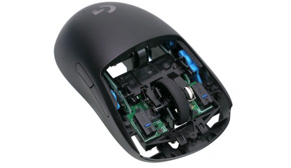 How to mod your mouse - Logitech G Pro Wireless with front buttons removed, showing circuiboard underneath
