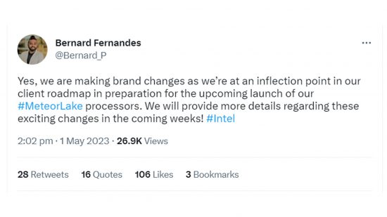 Intel Core i becomes Intel Core Ultra Bernard Fernandes tweet