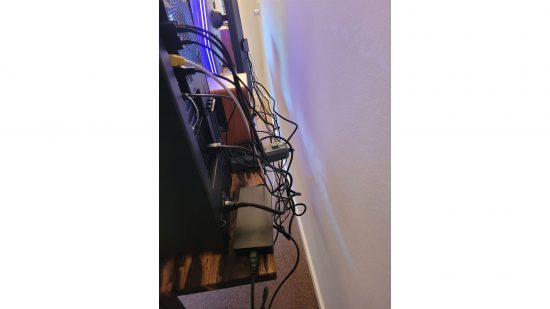PVC pipe standing desk cable tidying solution 01