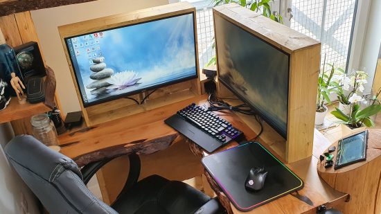 Wooden desk PC gaming setup
