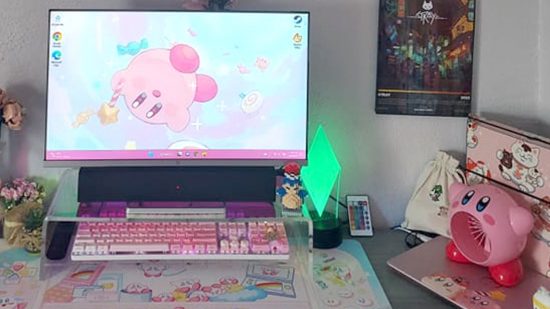 Cute Kirby PC gaming setup