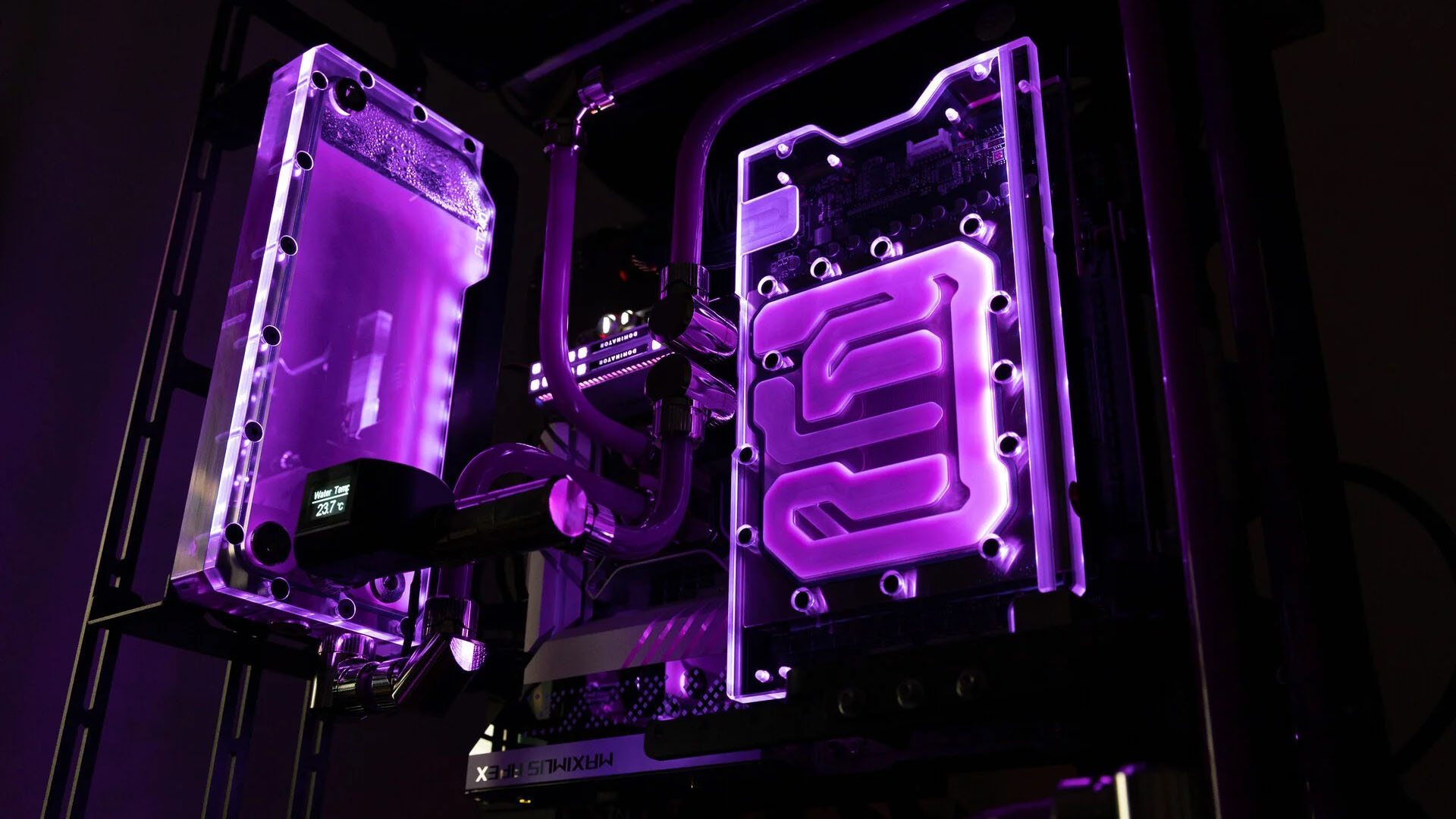 Magenta water-cooled PC build