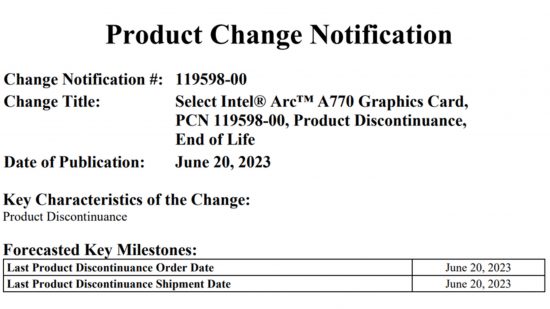 Intel Arc A770 discontinued