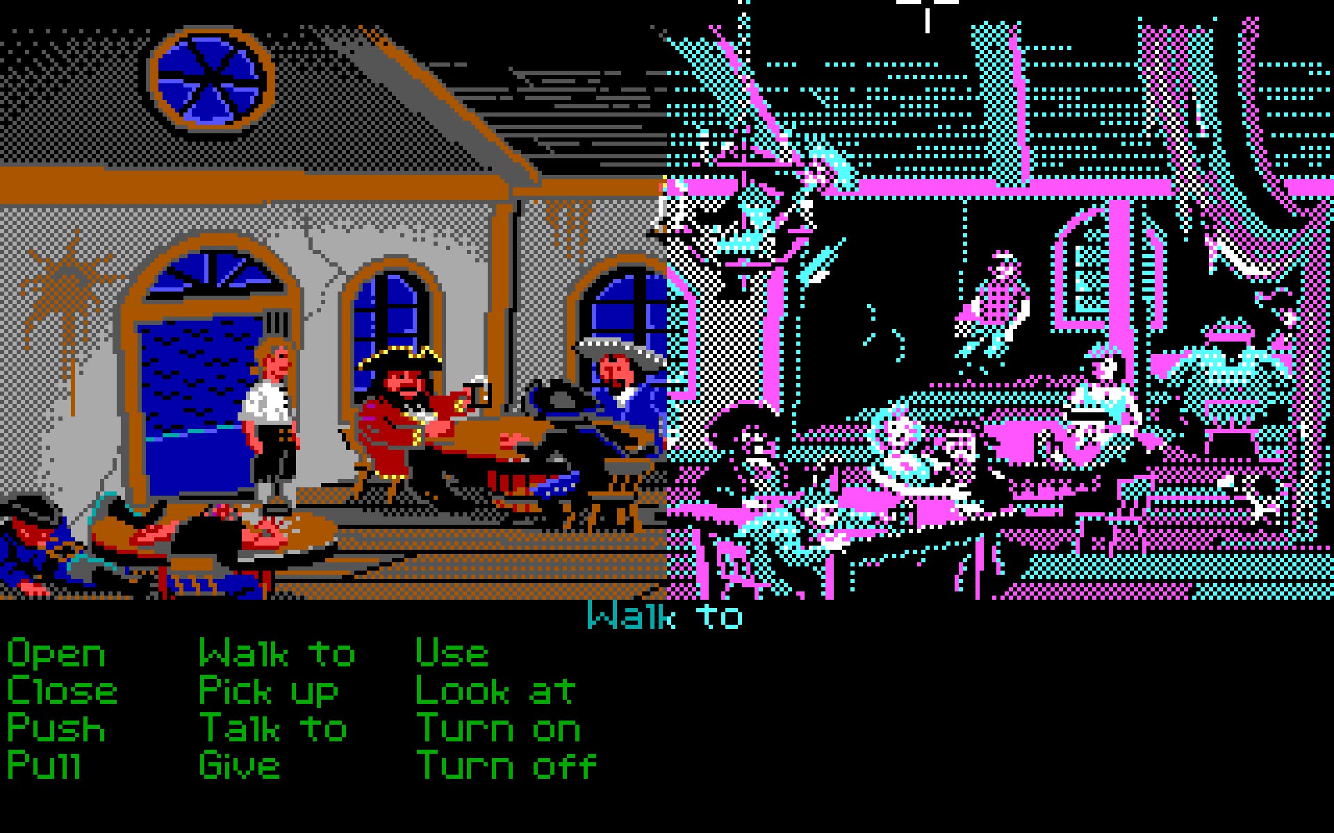 EGA graphics: The Secret of Monkey Island in EGA on the left and CGA on the right