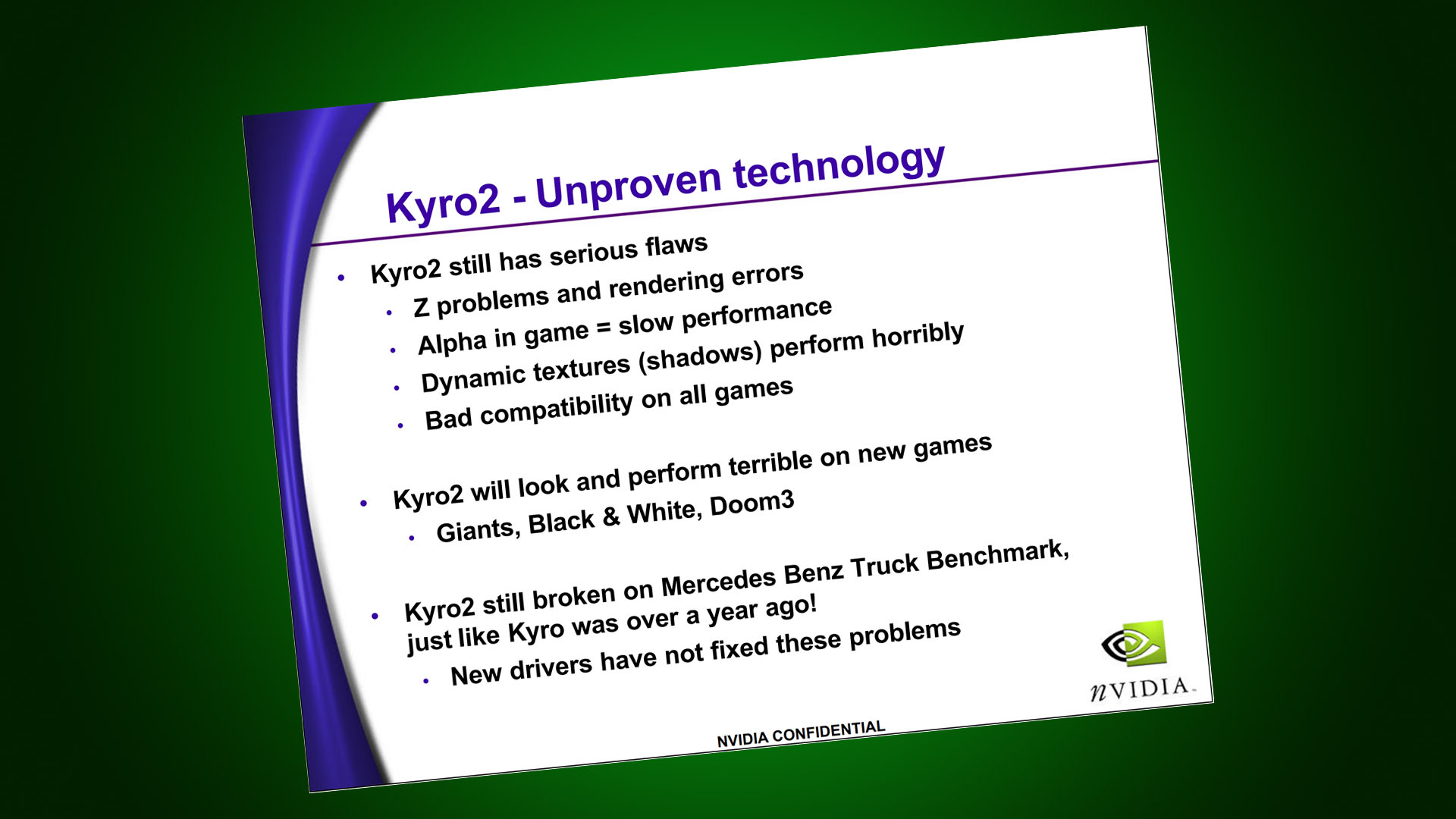 Nvidia presentation briefing against PowerVR Kyro 2