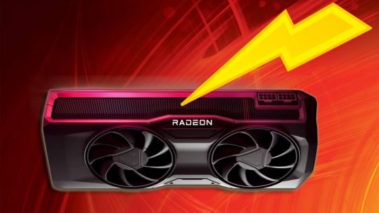AMD Radeon driver download update 23.9.1: an RX 7800 XT appears against a red background with a lightning bolt above it.