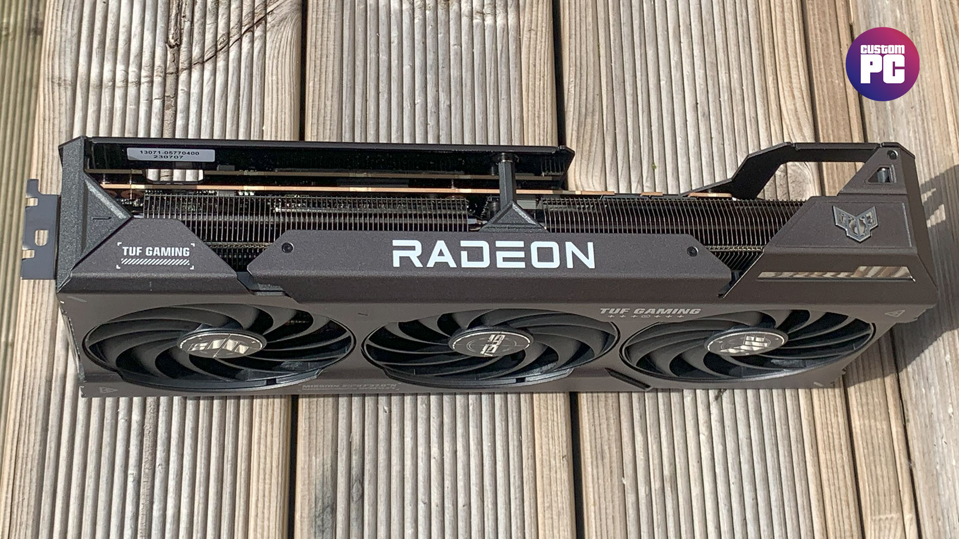 AMD Radeon RX 7700 XT review: Asus TUF OC graphics card top edge