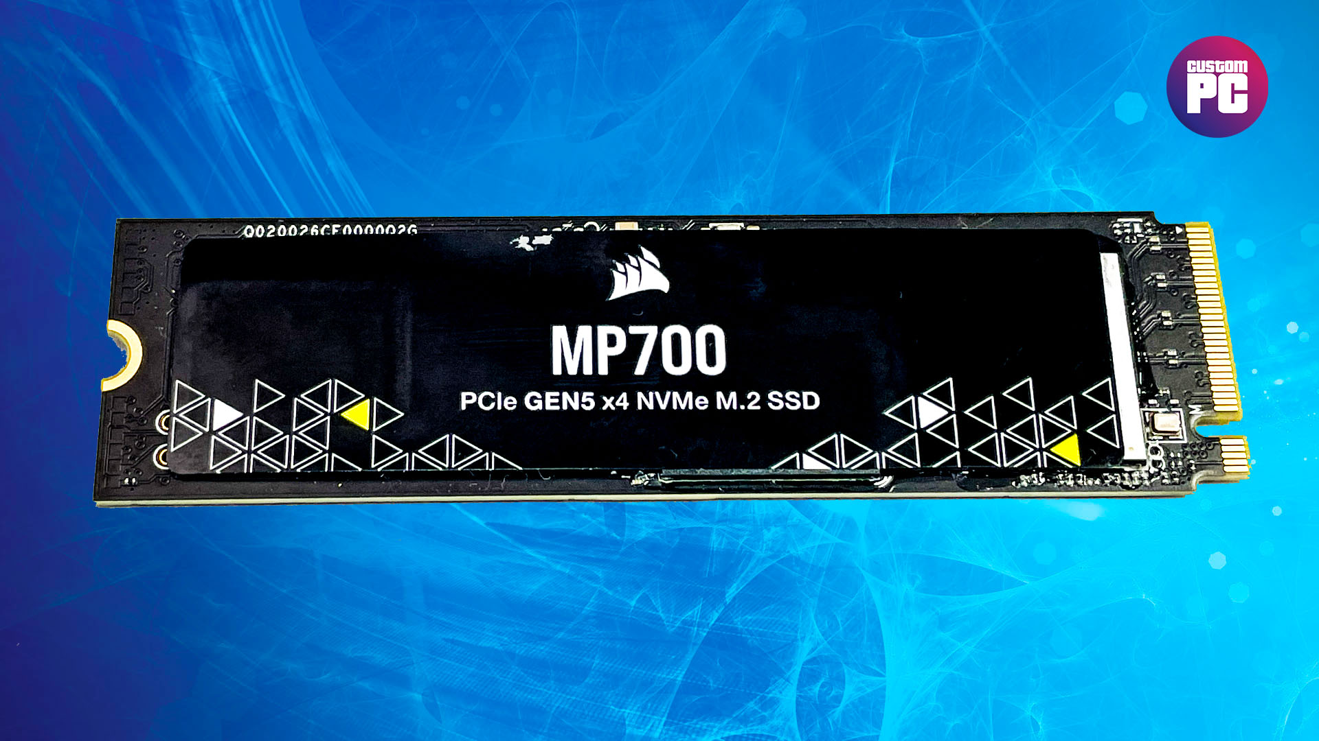 Corsair MP700 PCIe 5 SSD on a blue background