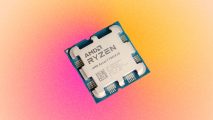 AMD Ryzen 7 7800x3d sale: A Ryzen CPU sits on a pink and orange gradient background