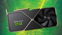 An Nvidia GeForce RTX 4080 Super mockup, against a green background