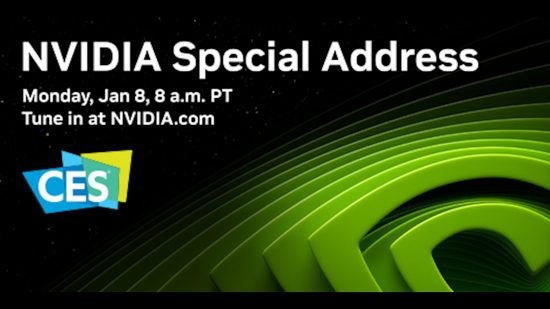 An advertisement for the Nvidia Special Address, set to take place on Monday, January 8, 2024, at 8AM PT