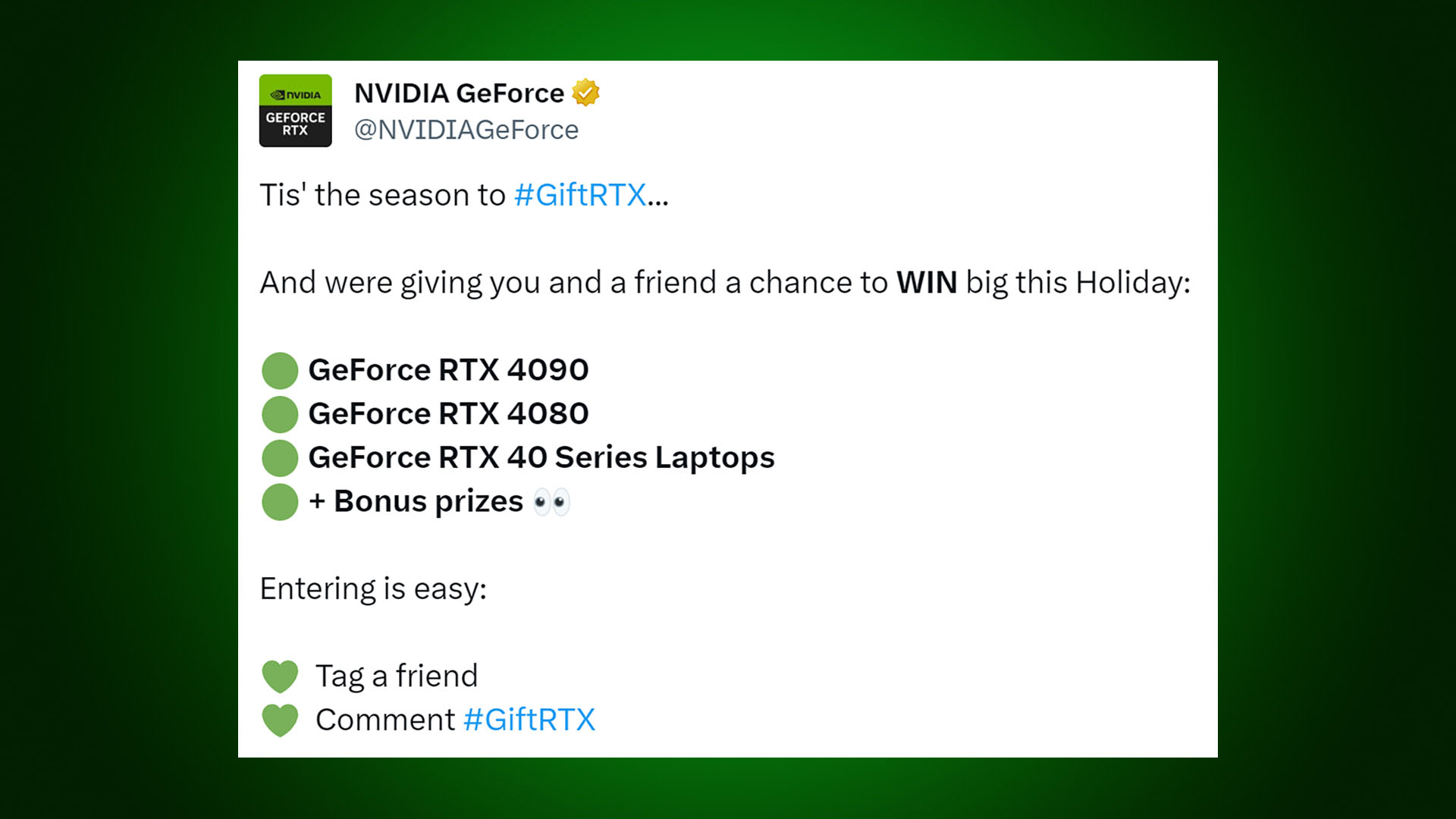 Nvidia GeForce RTX 4090 giveaway tweet