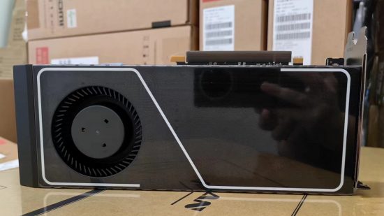 A GeForce RTX 4090 blower-style AI GPU
